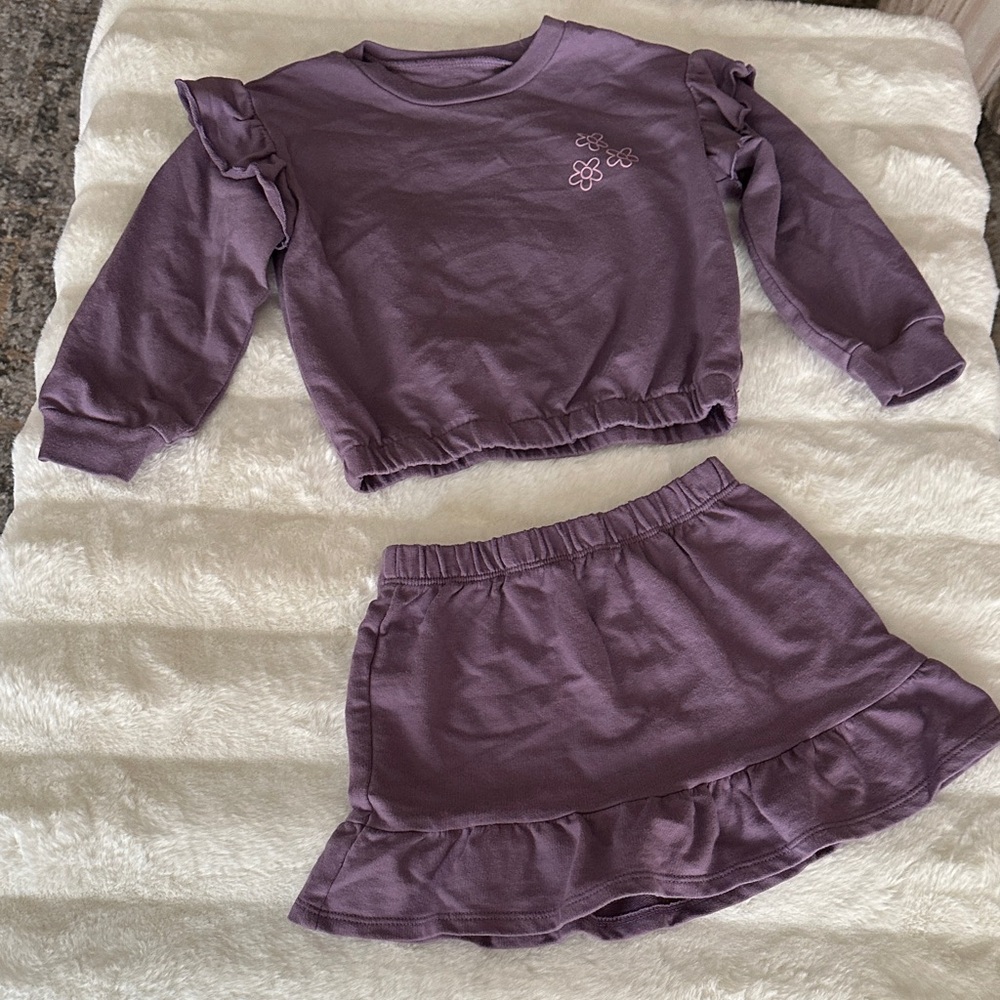 Purple Ruffle Sleeve Top and Skirt Set Okie Dokie 2T 2pc Set